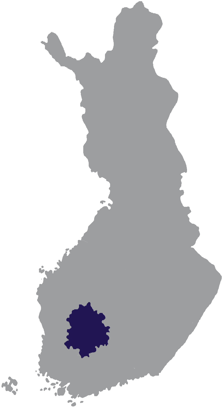 Landkaart Finland grijs met regio Pirkanmaa donkerblauw op transparante achtergrond - 600 * 733 pixels